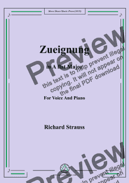 page one of Richard Strauss-Zueignung in A flat Major,For Voice&Pno