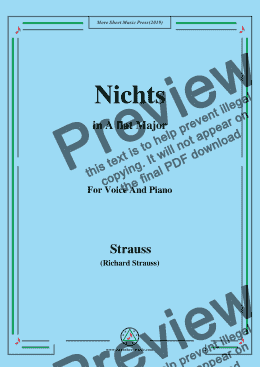 page one of Richard Strauss-Nichts in A flat Major,For Voice&Pno