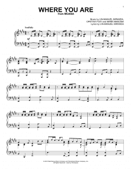 page one of Where You Are (from Moana) (Piano Solo)