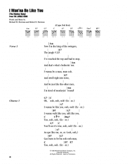 page one of I Wan'na Be Like You (The Monkey Song) (from The Jungle Book) (Guitar Chords/Lyrics)