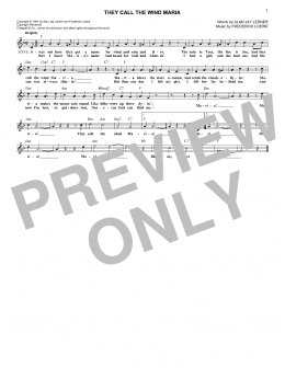 page one of They Call The Wind Maria (from Paint Your Wagon) (Lead Sheet / Fake Book)