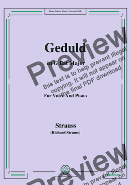 page one of Richard Strauss-Geduld in G flat Major,For Voice&Pno