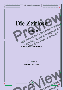 page one of Richard Strauss-Die Zeitlose in A Major,For Voice&Pno