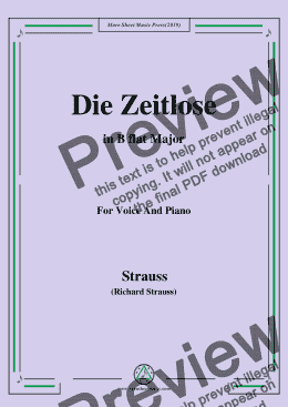 page one of Richard Strauss-Die Zeitlose in B flat Major,For Voice&Pno