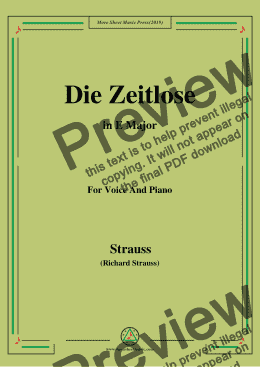 page one of Richard Strauss-Die Zeitlose in E Major,For Voice&Pno