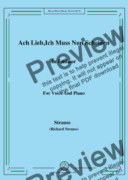 page one of Richard Strauss-Ach Lieb,Ich Muss Nun Scheiden in f minor,For Voice&Pno