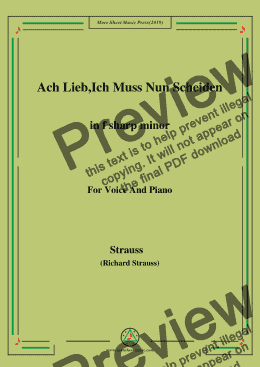 page one of Richard Strauss-Ach Lieb,Ich Muss Nun Scheiden in f sharp minor,For Voice&Pno