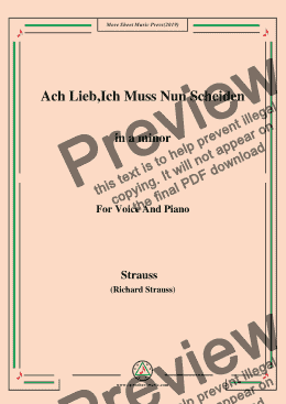 page one of Richard Strauss-Ach Lieb,Ich Muss Nun Scheiden in a minor,For Voice&Pno