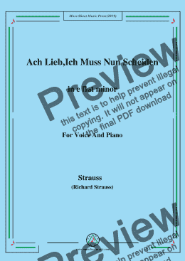 page one of Richard Strauss-Ach Lieb,Ich Muss Nun Scheiden in e flat minor,For Voice&Pno