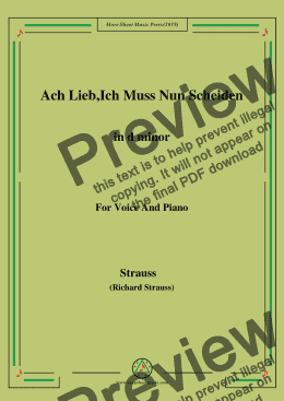 page one of Richard Strauss-Ach Lieb,Ich Muss Nun Scheiden in d minor,For Voice&Pno