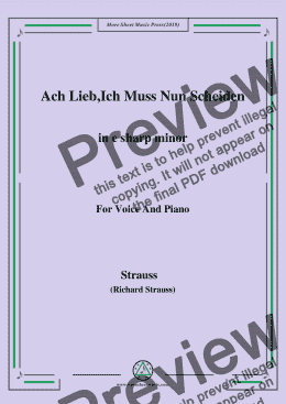 page one of Richard Strauss-Ach Lieb,Ich Muss Nun Scheiden in c sharp minor,For Voice&Pno