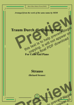 page one of Richard Strauss-Traum Durch die Dämmerung, for Cello and Piano