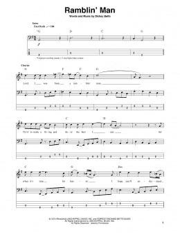 page one of Ramblin' Man (Bass Guitar Tab)