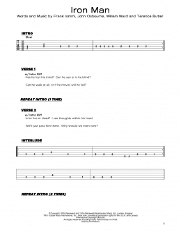 page one of Iron Man (Really Easy Guitar)