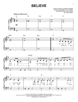 page one of Believe (Easy Piano)