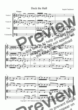 page one of Deck the Hall (Easy string quartet)