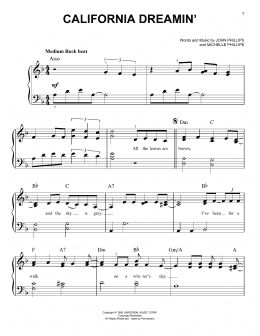 page one of California Dreamin' (Easy Piano)