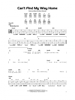 page one of Can't Find My Way Home (Really Easy Guitar)