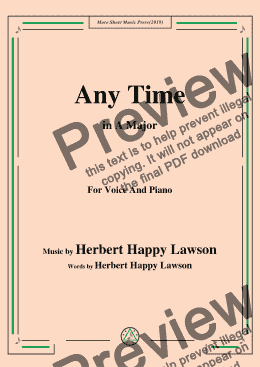 page one of Herbert Happy Lawson-Any Time,in A Major,for Voice and Piano