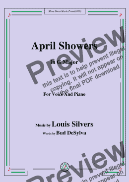 page one of Louis Silvers-April Showers,in G Major,for Voice and Piano