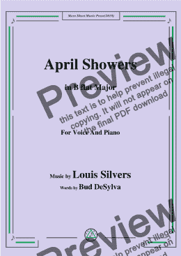 page one of Louis Silvers-April Showers,in B flat Major,for Voice and Piano