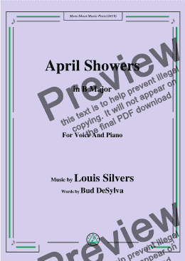 page one of Louis Silvers-April Showers,in B Major,for Voice and Piano