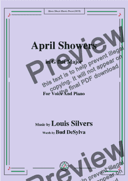 page one of Louis Silvers-April Showers,in G flat Major,for Voice and Piano