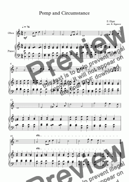 page one of Pomp and Circumstance, Edward Elgar, For Oboe & Piano