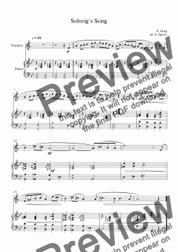 page one of Solveig`s Song, Edvard Grieg, For Trumpet & Piano