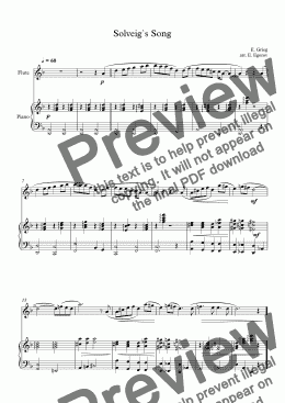 page one of Solveig`s Song, Edvard Grieg, For Flute & Piano