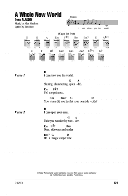 page one of A Whole New World (from Aladdin) (Guitar Chords/Lyrics)