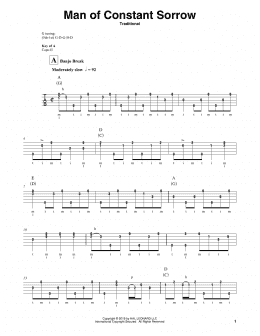 page one of Man Of Constant Sorrow (Banjo Tab)