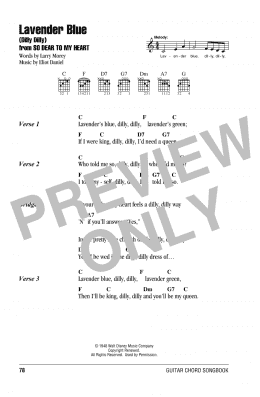 page one of Lavender Blue (Dilly Dilly) (from So Dear To My Heart) (Guitar Chords/Lyrics)