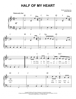 page one of Half Of My Heart (feat. Taylor Swift) (Very Easy Piano)