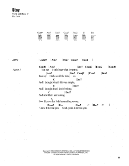 page one of Stay (Ukulele Chords/Lyrics)