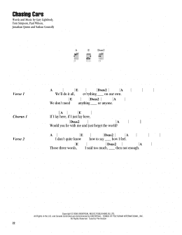 page one of Chasing Cars (Ukulele Chords/Lyrics)