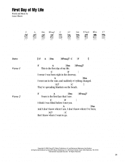 page one of First Day Of My Life (Ukulele Chords/Lyrics)