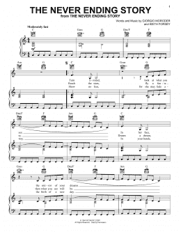 page one of The Never Ending Story (Piano, Vocal & Guitar Chords (Right-Hand Melody))