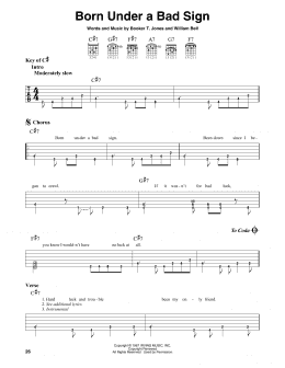 page one of Born Under A Bad Sign (Guitar Cheat Sheet)