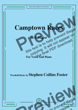 page one of Stephen Collins Foster-Camptown Races,in E Major,for Voice and Piano