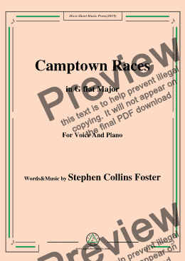 page one of Stephen Collins Foster-Camptown Races,in G flat Major,for Voice and Piano