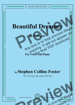 page one of Stephen Collins Foster-Beautiful Dreamer,in D Major,for Voice and Piano