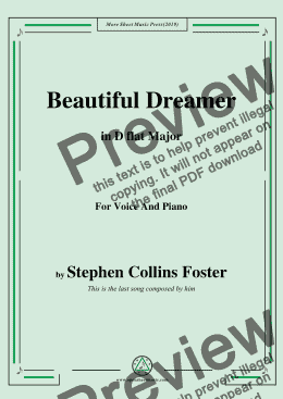 page one of Stephen Collins Foster-Beautiful Dreamer,in D flat Major,for Voice and Piano