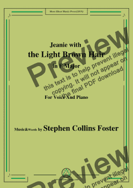 page one of Stephen Collins Foster-Jeanie with the Light Brown Hair,in F Major,for Voice and Piano