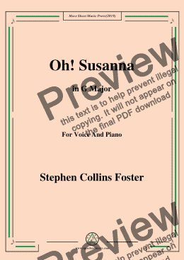 page one of Stephen Collins Foster-Oh!Susanna,in G Major,for Voice and Piano