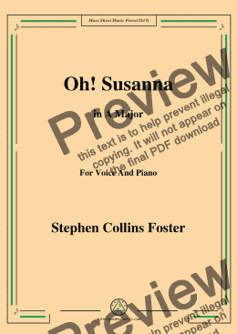 page one of Stephen Collins Foster-Oh!Susanna,in A Major,for Voice and Piano