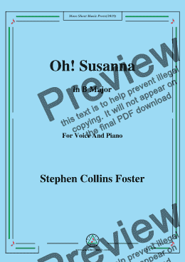 page one of Stephen Collins Foster-Oh!Susanna,in B Major,for Voice and Piano