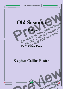 page one of Stephen Collins Foster-Oh!Susanna,in E Major,for Voice and Piano