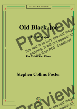 page one of Stephen Collins Foster-Old Black Joe,in D flat Major,for Voice and Piano