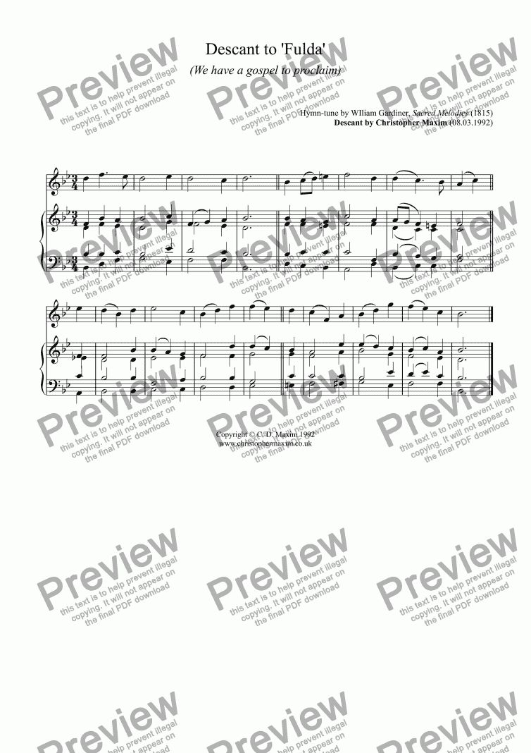 Descant to 'Fulda' (We have a gospel to proclaim) - Download PDF file